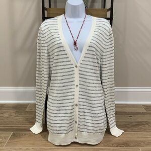 GAP Cream and Gray Striped Cardigan